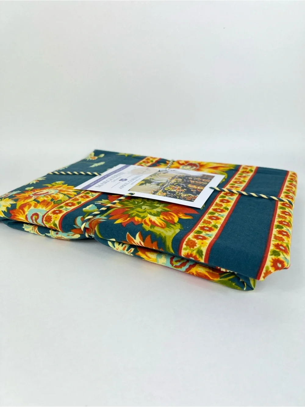 April Cornell Marguerite Floral Tablecloth Teal Yellow Orange 70